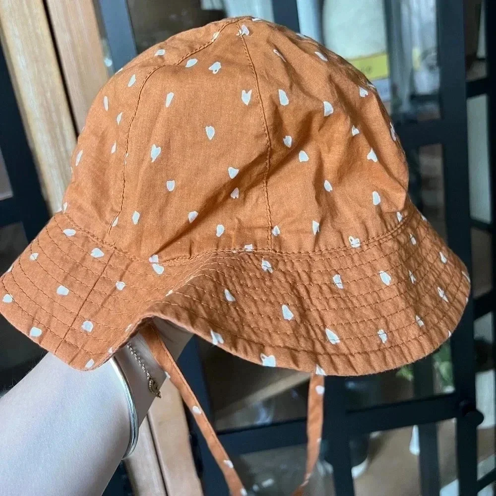 H&M baby sun hat pool beach cotton terracota summer hearts rust toddler girl